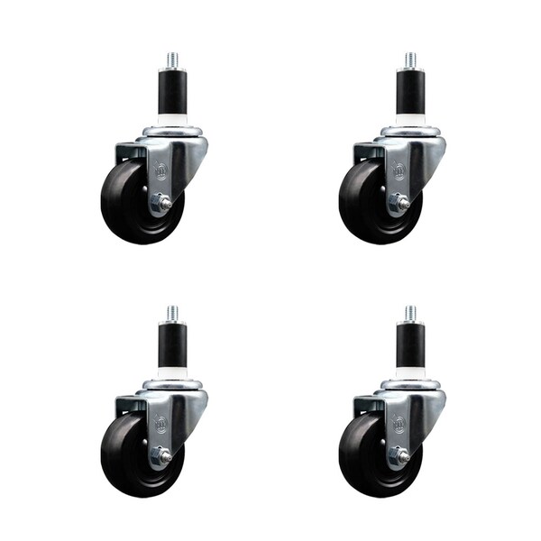 Service Caster 3'' SS Hard Rubber Wheel Swivel 1-3/8'' Expanding Stem Caster Set, 4PK SCC-SSEX20S314-HRS-138-4 - main